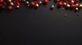 Chirstmas ornaments red and gold baubles on black background, Christmas background. Generative AI Royalty Free Stock Photo