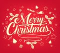 Chirstmas Simple Typography Greeting Poster on Red Background with Stars