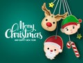 Chirtsmas hanging elements vector background template. Merry christmas greeting text in empty space for messages. Royalty Free Stock Photo