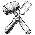 Chisel and mallet icon in sketch style. Royalty Free Stock Photo