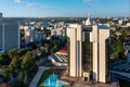 Chisinau, Moldova. Aerial drone view of Presidential Palace and Ministry of Agriculture and Food Industry buildings