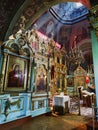 Chisinau, Moldova - April, 2023: Ciuflea or Sf Teodor Tiron Monastery, interior view. Church inside, icons and light from the