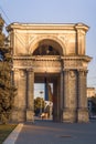 CHISINAU, MOLDOVA - august 20, 2022: Triumphal Arch sunset beautiful light monument national square Victory European Capital