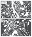 Chisinau Moldova and Budapest Hungary City Maps Set in Retro Style