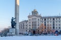 CHISINAU, MOLDOVA - 10 JANUARY, 2017: A reminiscent of the soviet era, in a statue, and the famous communist vibe hotel- Chisinau.