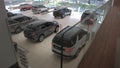 CHISINAU, MOLDOVA - Land Rover and Jaguar cars showroom. Interior view of Exhibition, NEW crossovers and SUV