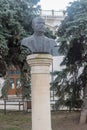 The bust of Carol Schmidt in front of the National Philharmonic in Chisinau