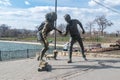 Sculpture of skateboarders by Petru Glavan in Valea Morilor park