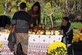 Chisinau, Moldova - October 15, 2022: Lots of different Polish branded honey glass jars. woman buying honey