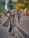 CHISINAU, MOLDOVA - September 9, 2019: a modern monument to two lovers is installed on a pedestrian street