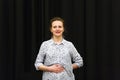 Chisinau, Republic of Moldova - April 30, 2018: lesson in acting or stage speech. The teacher explains exercise