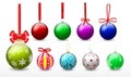 Set of realistic red christmas ball hanging isolated or various color christmas ball decorative element or luxury balls