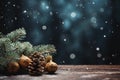 Chistmas ornaments over blur background with copy space for text, nvitation card template, AI generated, generative AI