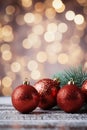 Chistmas ornaments over blur background with copy space for text, vertical, Invitation card template, AI generated, generative AI