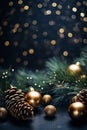 Chistmas ornaments over blur background with copy space for text, vertical, Invitation card template, AI generated, generative AI