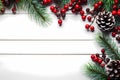 Chistmas ornaments on wooden background with copy space for text, Invitation card template, AI generated, generative AI