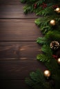 Chistmas ornaments on wooden background with copy space for text, Invitation card template, AI generated, generative AI