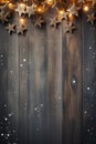 Chistmas ornaments on wooden background with copy space for text, vertical, Invitation card template, AI generated, generative AI