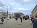 Chistye Prudy Subway Station in Moscow, Russia, Seen On Street Level, with Historical Sign Saying Metro on a Cloudy day in 2023