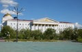 Chita, RU - Jul17 2014: Facade of Trans-Baikal Railway Management building on Lenin Square in the city of Chita. Russia