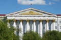 Chita, RU-July 17 2014: Facade of Trans-Baikal Railway Management building on Lenin Square in the city of Chita. Russia