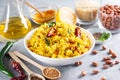 Chitranna or Indian lemon rice in a bowl from South Indian cuisine Royalty Free Stock Photo