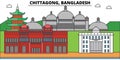 Chittagong, Bangladesh outline city skyline, linear illustration, banner, travel landmark, buildings silhouette,vector