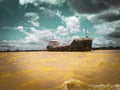 Chittagong Karnaphuli river, large ships crowded the banks due to bad weather Royalty Free Stock Photo