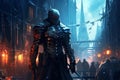 Chivalrous Medieval knight person cyberpunk. Generate Ai