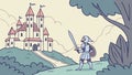 Chivalrous Quest: Knight Approaching a Distant Enchanted Castle, vector design Generative AI Royalty Free Stock Photo