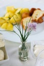 Chive with lila bloom on a table with lunch Royalty Free Stock Photo