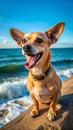 Chiweenie dog laughs sea Royalty Free Stock Photo