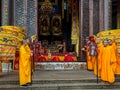 Buddhist monks conducting rite at Ancient Sutra Worship Platform on Tiantai Peak of Mount Jiuhua (Jiuhuashan)