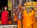 Buddhist monks conducting rite at Ancient Sutra Worship Platform on Tiantai Peak of Mount Jiuhua (Jiuhuashan)