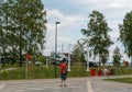 Chkalovsk, Russia, July 7, 2023. An airplane made of pipes in a city park. Royalty Free Stock Photo