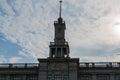 Chkalovsk, Russia, July 7, 2023. The spire of the house of culture against the background of a cloudy sky.