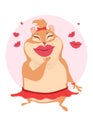 Hamster girl sending kisses by air. Character in love. Woman in red. Royalty Free Stock Photo