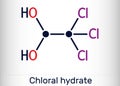 Chloral hydrate. geminal diol, anesthetic molecule. A synthetic monohydrate of chloral, hypnotic and sedative, anticonvulsive drug