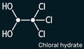 Chloral hydrate. geminal diol, anesthetic molecule. A synthetic monohydrate of chloral, hypnotic and sedative, anticonvulsive drug