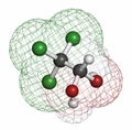 Chloral hydrate sedative and hypnotic drug molecule. Atoms are represented as spheres with conventional color coding: hydrogen (