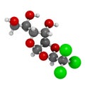 Chloralose rodenticide molecule. 3D rendering. Atoms are represented as spheres with conventional color coding: hydrogen (white), Royalty Free Stock Photo
