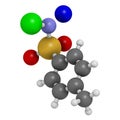 Chloramine-T (tosylchloramide) disinfectant molecule. 3D rendering.  Atoms are represented as spheres with conventional color Royalty Free Stock Photo