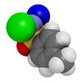 Chloramine-T (tosylchloramide) disinfectant molecule. 3D rendering.  Atoms are represented as spheres with conventional color Royalty Free Stock Photo
