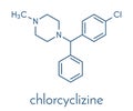 Chlorcyclizine antihistamine drug molecule. Used in treatment of allergy, urticaria, rhinitis and pruritus and possibly also to. Royalty Free Stock Photo