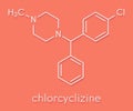 Chlorcyclizine antihistamine drug molecule. Used in treatment of allergy, urticaria, rhinitis and pruritus and possibly also to. Royalty Free Stock Photo