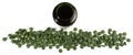 Chlorella Pills with Case Panorama on white Background Royalty Free Stock Photo