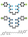 Chlorhexidine antiseptic molecule. Stylized 2D renderings and conventional skeletal formula