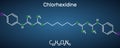 Chlorhexidine chlorhexidine gluconate, CHG antiseptic molecule. Structural chemical formula on the dark blue background Royalty Free Stock Photo
