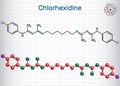 Chlorhexidine chlorhexidine gluconate, CHG antiseptic molecule. Structural chemical formula and molecule model. Sheet of paper Royalty Free Stock Photo