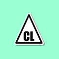 Only chlorinated bleaches are allowed sticker style icon. Simple thin line, outline, glyph, flat vector of wash icons for ui and